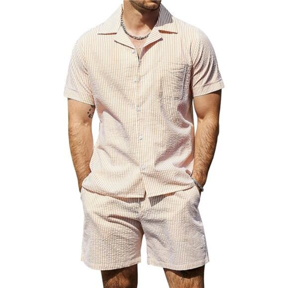 Other - Men's Casual 2 Piece Outfits Short Sleeve Button Down Summer Set